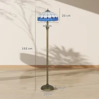 HOMCOM Tiffany-Style Floor Lamp with Handcrafted Stained Glass Shade, 152cm Tall Vintage Standing Lamp with Foot Switch and Dual Sockets for Living Room Bedroom, Bronze Tone and Blue(m-3)