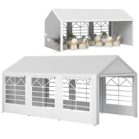 Outsunny Gazebo da Giardino 6x3 m con Finestre Laterali, 3 Stanze e Porte a Cerniera, Bianco(m-11)