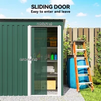 Outsunny 5 x 3ft Garden Storage Shed with Sliding Door and Sloped Roof Outdoor Equipment Tool, Green(m-5)