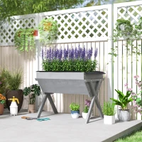 Outsunny Wooden Raised Garden Bed with Bed Liner, Elevated Planter Box with Legs, Light Grey(m-7)