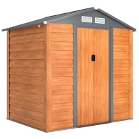 Outsunny 6.5 x 5ft Metal Garden Shed, House Hut Gardening Tool Storage with Ventilations, Sliding Door, Sloped Roof for Garden, Patio, Brown(m-1)