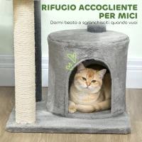 PawHut Albero per Gatti Multilivello Alto 103 cm con Pali Tiragraffi in Sisal, Casetta e Pallina in Peluche, Grigio(m-5)