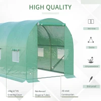 Outsunny 4 x 2 x 2 m Polytunnel Greenhouse with Roll-up Door and 6 Mesh Windows, Walk-in Garden Tunnel Warm House Tent with UV-resistant PE Cover and Galvanised Steel Frame, Green(m-5)