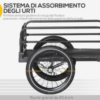 HOMCOM Carrello Bici da 70L con 2 Ruote da 16", 2 Catarifrangenti e Bandierina, in Acciaio e PE, 125x64x53.5 cm, Nero(m-4)