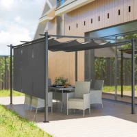 Outsunny 3 x 4m Metal Pergola with Retractable Roof and Roller Shade, Free Standing Garden Gazebo Canopy Pergola Kit, UPF30+ Outdoor Sun Shade Shelter, Grey(m-8)