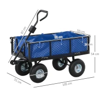 Outsunny 114L Steel Frame Garden Cart Trolley - Blue(m-3)