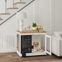 PawHut Cage pour chien cage chien intérieur avec 2 portes tableau noir pour chiens taille moyenne 20 kg 80 x 60 x 70 cm blanc(m-2)