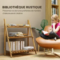 Outsunny Étagère à plantes en bois forme pyramidale échelle pliante avec 3 étagères 80 x 37 x 93 cm marron(m-8)