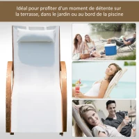 Outsunny Transat Chaise Longue Design Style Tropical Bois Massif Naturel Coloris Beige Blanc(m-6)