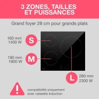 Table de cuisson induction OCEANIC 3 foyers L60 x P52 cm OCEATI3Z7B(m-4)