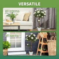 Outsunny Pianta Finta di Rosa da 21 Fiori con Vaso Riempito in Cemento e Muschio, Ø18x90 cm, Bianco(m-4)