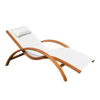 Outsunny Transat Chaise Longue Design Style Tropical Bois Massif Naturel Coloris Beige Blanc(m-12)