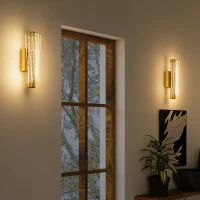 HOMCOM Led Wall Lamp 2 Pack, 9W Modern Indoor Geometric Mesh Wall Light, Colour Temperature Adjustable 3000K/4000K/6500K for Bedroom, Living Room, Hallway, Stairs, Gold Tone(m-7)