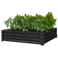 Outsunny 432L Square Raised Garden Bed Box with Weatherized Steel Frame for Vegetables, Flowers and Herbs, 120 x 120 x 30cm, Grey(m-10)