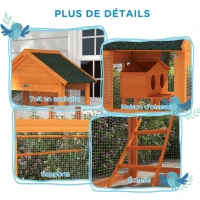 PawHut Cage à oiseaux en bois cage perroquet aire de jeux toit asphalte imperméable 92 x 52 x 171 cm orange(m-7)