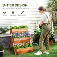 Outsunny 3 Tier Raised Garden Bed Wooden Elevated Planter Box Kit, 66L for Flower, Vegetable, Herb, 65x75x78cm, Brown(m-4)