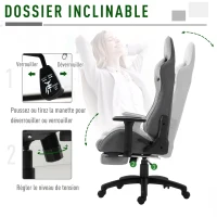 Vinsetto Fauteuil de bureau chaise de bureau manager grand confort repose-pied tétière + coussin lombaires intégrés dossier inclinable accoudoirs réglables lin gris(m-4)