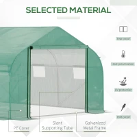 Outsunny Walk-in Polytunnel Garden Greenhouse, Outdoor Mesh Door Greenhouse with PE Cover and 6 Windows, 4.5 x 3 x 2m, Green(m-4)