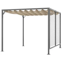 Outsunny 3 x 2.8m Metal Pergola, with Retractable Fabric Roof - Beige(m-11)