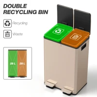 HOMCOM 56L Dual Compartment Stainless Steel Bin, with Deodoriser Holders - Gold Tone(m-4)