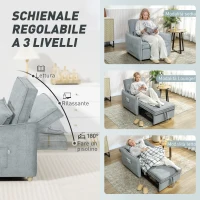 HOMCOM Poltrona Letto 3 in 1 con Schienale Reclinabile e Cuscino, Rivestimento in Ciniglia, 88x84x87 cm, Grigio(m-5)