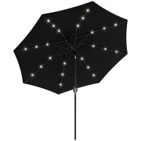 Outsunny 2.7m Outdoor Patio Garden Umbrella Parasol with Tilt Crank and 24 LEDs Lights, Black(m-10)