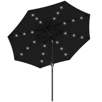 Outsunny 2.7m Outdoor Patio Garden Umbrella Parasol with Tilt Crank and 24 LEDs Lights, Black(m-1)