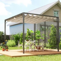 Outsunny 3 x 2.8m Metal Pergola, with Retractable Fabric Roof - Beige(m-9)