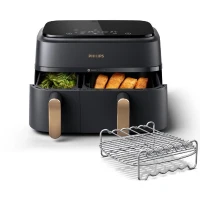 Friteuse sans huile - PHILIPS - NA352/04 - Airfryer Série 3000 double panier 9L avec accessoire - 8 préréglages - 2750W - Noir/Doré(m-2)