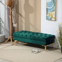 HOMCOM Banc banquette capitonnée bout de lit style classique chic dim. 118L x 45l x 42H cm piètement métal doré velours vert(m-10)