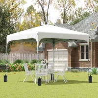 Outsunny Tonnelle de jardin 2,5 x 2,5 m barnum pliant Pop-up hauteur réglable sur 4 niveaux tissu Oxford anti UV50+ châssis acier sac de transport fourni blanc(m-2)