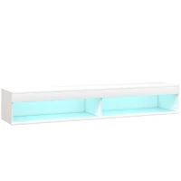 HOMCOM Meuble TV suspendu mural avec éclairage LED pour téléviseurs jusqu'à 75 pouces, étagères, 180L x 40l x 30H cm, blanc(m-12)