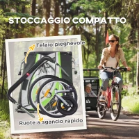 HOMCOM Rimorchio Bici per Bambini e Passeggino 2 in 1 con Cintura, Tasche e Bandierina, Verde(m-6)