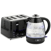 HOMCOM Conjunto Chaleira de Fervura Rápida 1,7L 2200W e Torradeira 4 Fatias com Filtro Anticalcário Preto