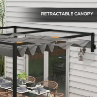 Outsunny 2 x 3(m) Lean To Steel Pergola, with Moving Fabric Canopy - Dark Grey(m-5)