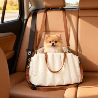 PawHut Seggiolino Auto per Cani Piccoli con Guinzaglio e Base Antiscivolo, Convertibile in Borsa per Animali, Crema(m-8)