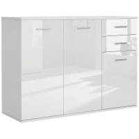 HOMCOM Buffet salon à haut brillance, meuble de rangement avec 2 tiroirs, 3 portes et étagère réglable, style contemporain, buffet salle à manger et cuisine, 106 x 35 x 76 cm, blanc
