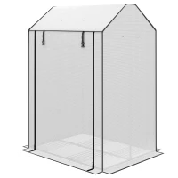 Outsunny Mini Greenhouse with 4 Wire Shelves, Portable Tomato Greenhouse, Upgraded Garden Grow House for Plants with Roll Up Door and Vents, 100 x 80 x 150cm, White(m-11)