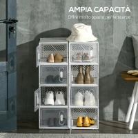 HOMCOM Scarpiera Modulare in PP con 8 Cubi Contenitori e Porta Magnetica, 25x35x19 cm, Bianco e Trasparente(m-5)