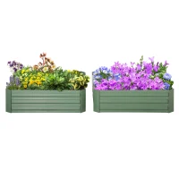 Outsunny Set of 2 291L Raised Garden Bed, Elevated Galvanised Planter Box for Flowers, Herbs, 100x100x30cm, Green(m-11)