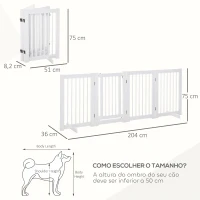 PawHut Barreira de Segurança para Cães em Madeira Dobrável para Escadas e Portas para Cães Pequenos e Médios de 4 Painéis 204x36x75 cm Branco(m-3)
