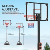 SPORTNOW Tabela de Basquetebol com Altura Ajustável 178-208 cm Rodas Base Recarregável para Exterior 75x56x210-240 cm Vermelho e Preto(m-4)