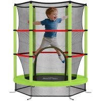 HOMCOM Tappeto Elastico per Bambini 3-6 Anni con Rete di Protezione, 6 Colonne e 3 Ingressi, Ø140x190 cm, Verde e Nero(m-11)