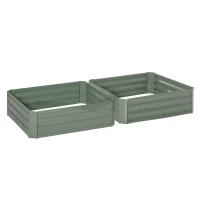Outsunny Set of 2 291L Raised Garden Bed, Elevated Galvanised Planter Box for Flowers, Herbs, 100x100x30cm, Green(m-1)
