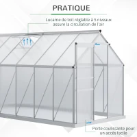 Outsunny Serre de Jardin en Polycarbonate 7,1 m² dim. 1,9L x 3,75l x 1,99 m avec Fondation, Lucarne réglable, Porte coulissante - Argent et Transparent(m-5)