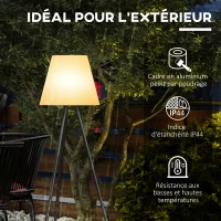 Outsunny Lampadaire d'extérieur trépied solaire sans fil avec batterie rechargeable par USB, luminosité réglable(m-6)