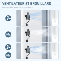 HOMCOM Ventilateur sur pied brumisateur 90 W télécommande minuterie 3 modes 3 vitesses oscillant, inclinable - noir(m-4)