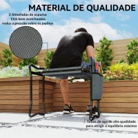 Outsunny Banco de Jardim Dobrável com Almofada de Espuma EVA Saco para Ferramentas 58x28x49 cm Cinzento(m-7)