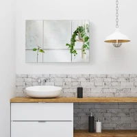 kleankin Armoire murale salle de bain, meuble de rangement avec miroir, 2 placards avec 3 étagères en bois, 90 x 60 x 13,5 cm(m-2)