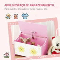 AIYAPLAY Baú Brinquedos Infantil 53 L Caixa de Arrumação Brinquedos com Tampa Rebatível e Pistão a Gás 60x37x39 cm Rosa(m-4)